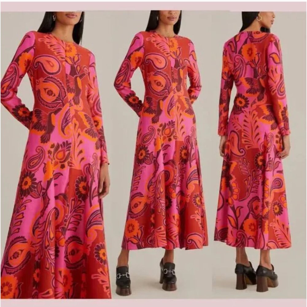 FARM Rio Bold Floral Pink Long Sleeve Maxi Dress